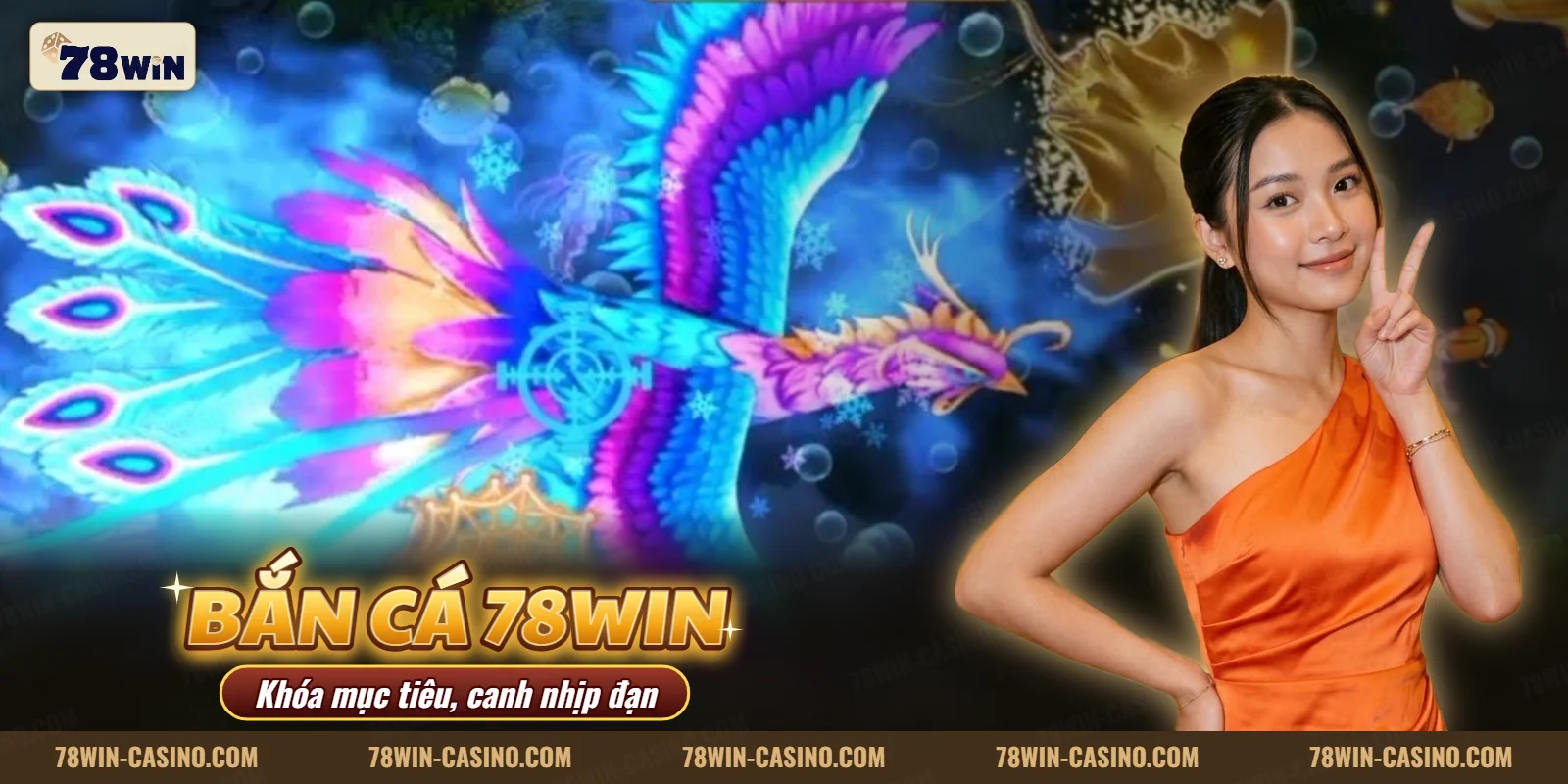 Màn chơi bắn cá có súng, đạn và đàn cá nhiều màu của 78WIN