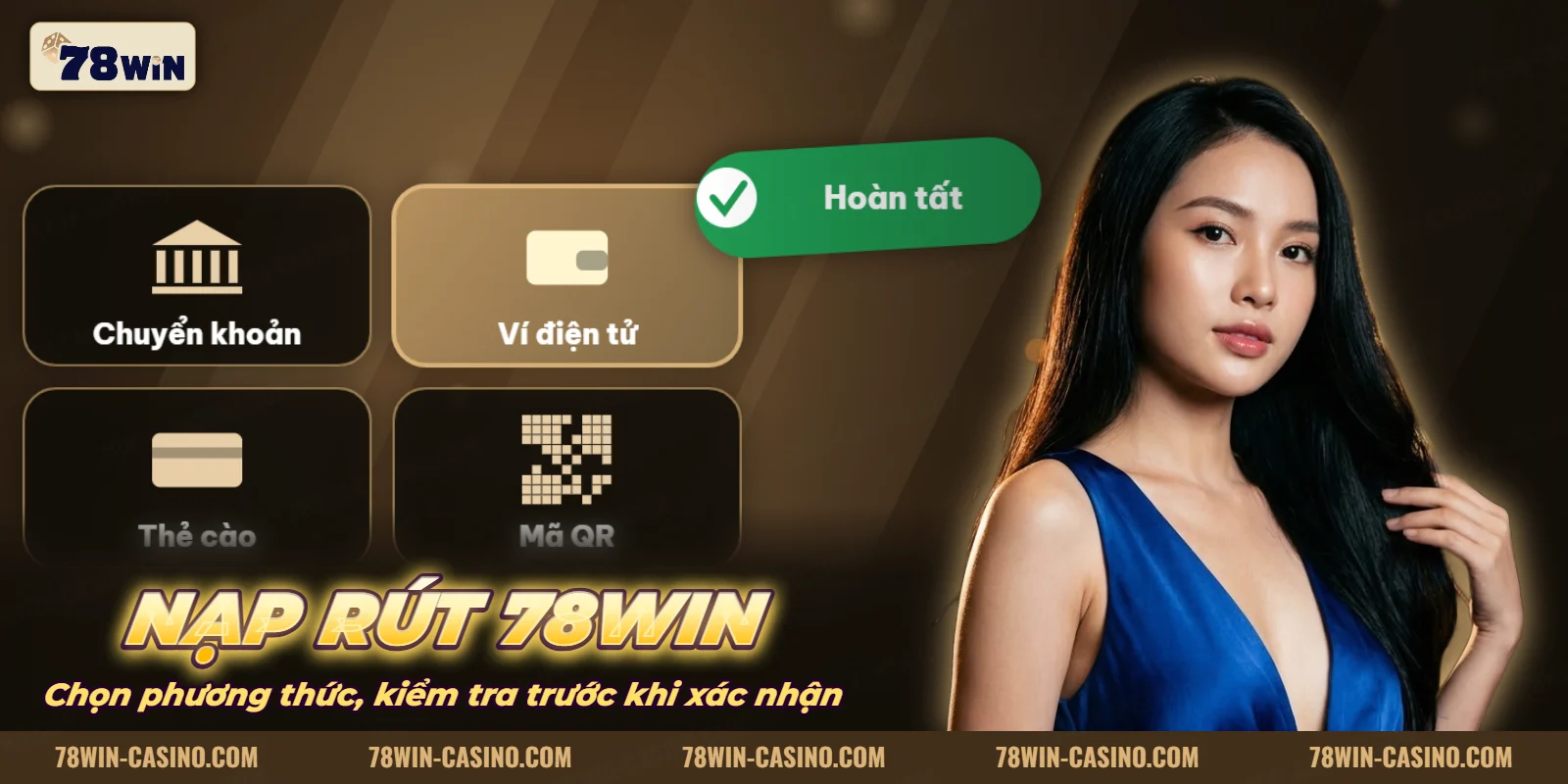 Màn hình chọn phương thức nạp tiền 78WIN và mã QR