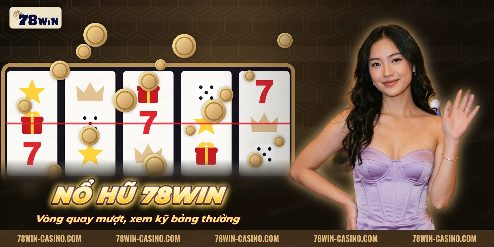 Giao diện game nổ hũ với dàn cuộn quay và nút quay của 78WIN